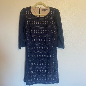 Navy and beige lace dress long sleeve size 8